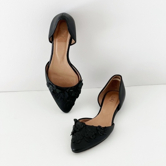J. Jill Floral Leather Flats D'Orsay Floral Black Pointed Toe Spring Paris Chic - Picture 1 of 5
